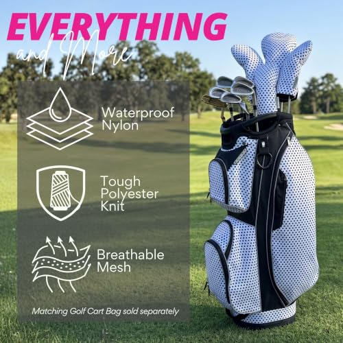 Taboo Fashion Women's Golf Club Covers Set Polka Dot White & Black - Pack of 4, Weatherproof & Numbered