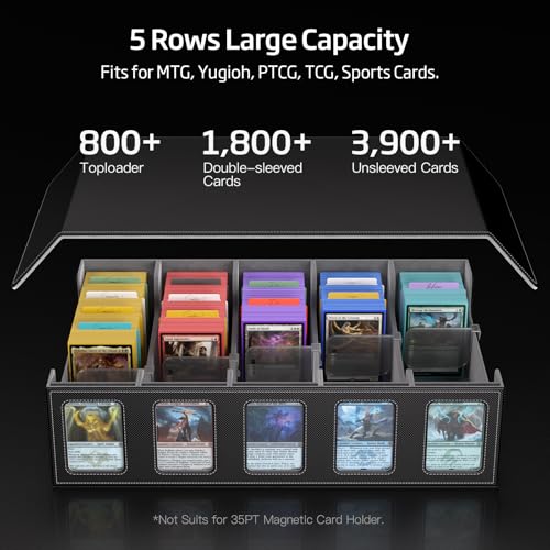Trading Card Storage Box 5 Rows 3900+ Capacity with Magnetic Lid - Black