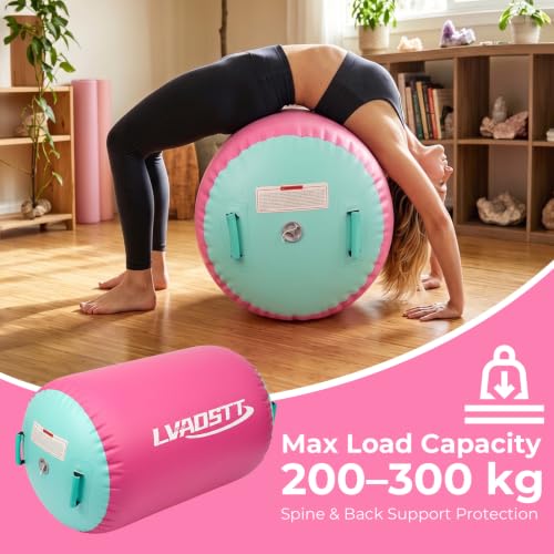 Pink and Green Inflatable Gymnastics Air Barrel with Pump - 4ft x 3ft Back Handspring Trainer