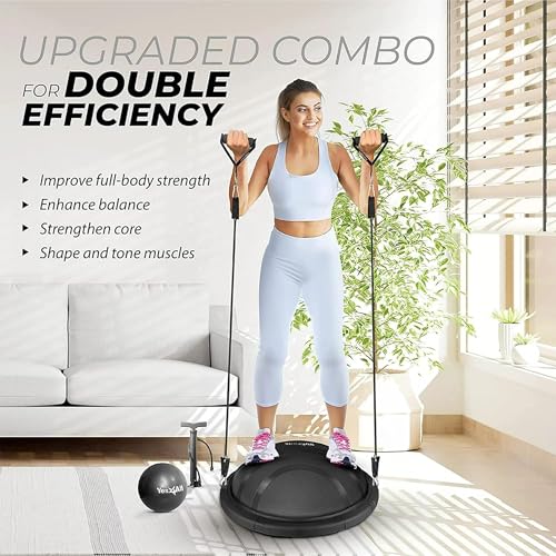 Yes4All Full Black Upgrade Combo Half Ball Balance Trainer for Full Body Workouts
