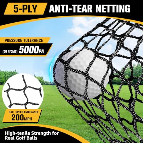 JensHant 10 x 7 ft Golf Practice Net with Chipping Target, Foldable Mat, 8 Tees & 6 Balls – All-in-One Backyard Indoor Outdoor Golf Hitting System