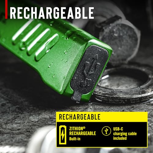 Rechargeable LED Flashlight with Dual Spot & Flood Beams – 1150 Lumens, USB-C, Memory Mode, Pocket Clip, Green