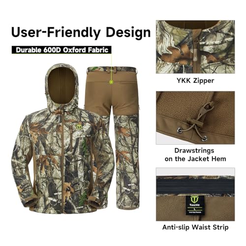 TIDEWE Men's Hunting Clothes with Silent Fabric & Fleece Lining - Large Next Camo G2
