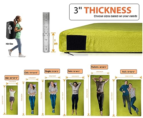 Gaialoop Memory Foam Camping Mattress - Avocado Green, Single 75x30x3 Inches