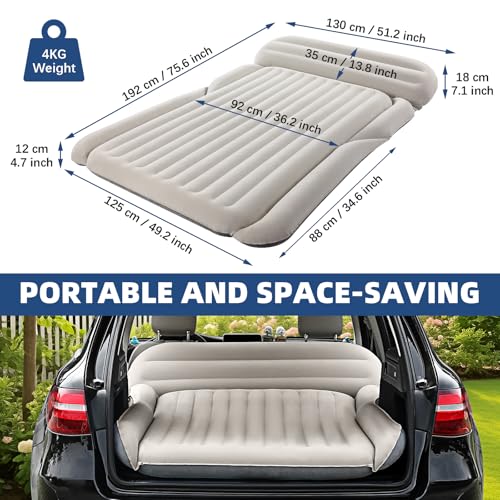 KMZ SUV Air Mattress - Thickened Double Flocked Camping Car Bed, Portable Travel Bed