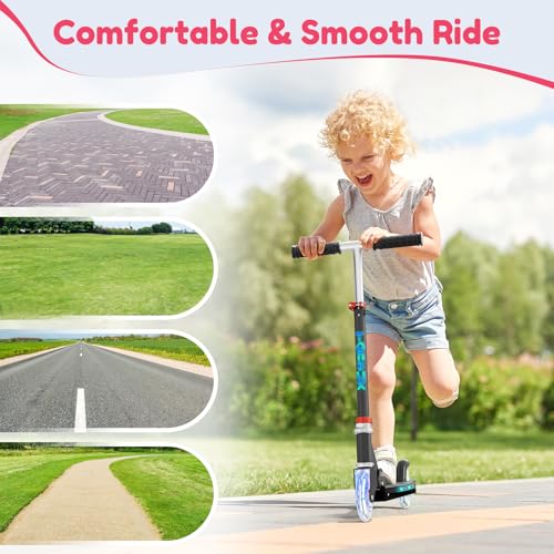 Kids Light-Up Kick Scooter - 2 Wheel Adjustable Height, Foldable, Black