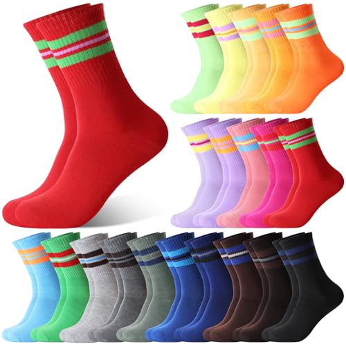 Colorful Crew Socks 20 Pairs Unisex Cotton & Polyester Casual Socks