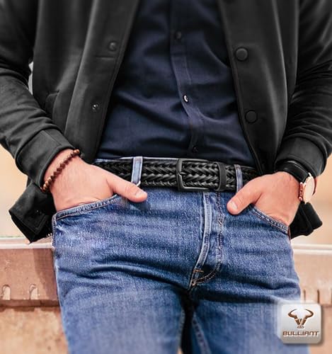Men's Braided Leather Belt 2 Pack - 1 3/8 Inch Wide, Adjustable Waist, Gift Boxed, Black & Light Brown