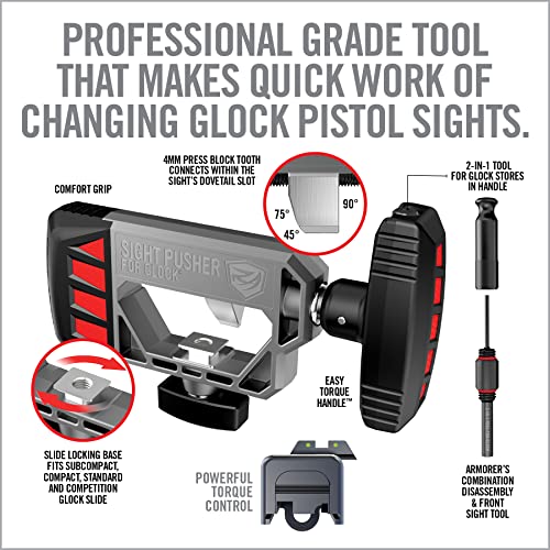Glock Sight Pusher Tool for Front & Rear Dovetail Installation - Compatible with Glock 17, 19, 26, 43 & More