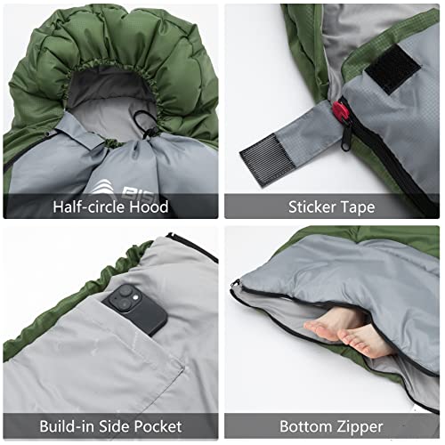 Winter Sleeping Bag for Adults with Pillow - 0°C, Green, 2.3kg Zipper