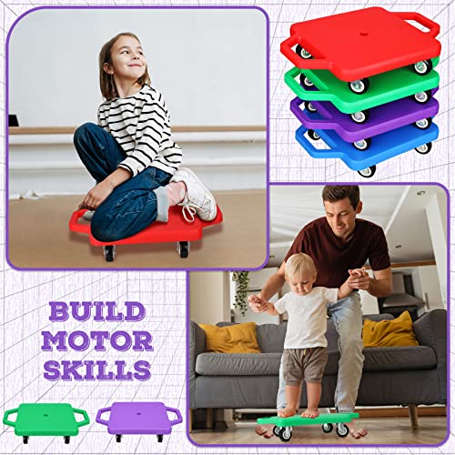 Kids Scooter Board Set 4 Pieces with Handles & Wheels - Multi Colors, 11.22 Inch