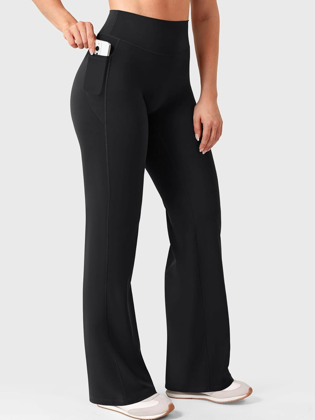 YEOREO High Waist Straight Leggings for Women - No Front Seam, Pockets, 29"/31.5" Sizes