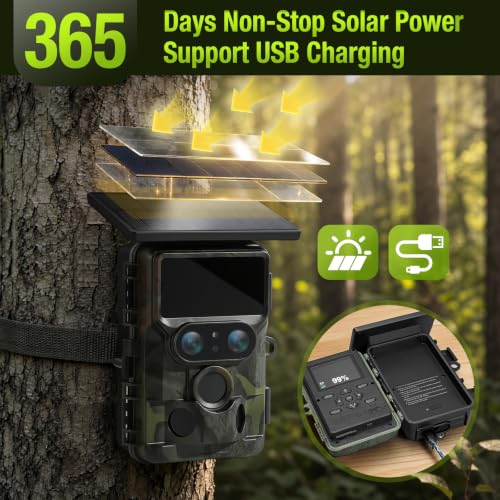 WIMIDING 4K Dual-Lens WiFi Trail Camera with Night Vision & Solar Power