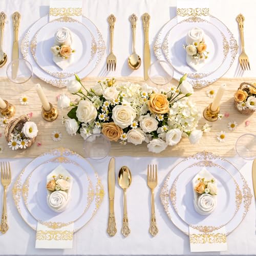 Gold Plastic Dinnerware Set for Weddings and Parties - 700PCS