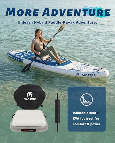iTAOSTAR Gray Blue 12'×35/39" Inflatable Stand Up Paddle Board with Seat, Wide Stable SUP for Lakes Oceans & Family Fun
