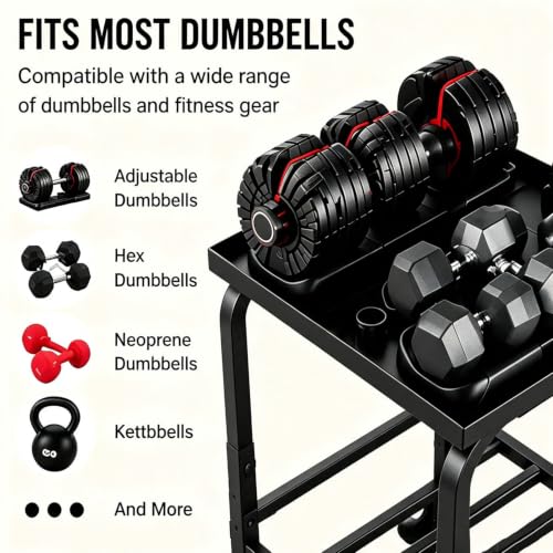 Adjustable Dumbbell Rack with Wheels - Black Home Gym Storage Stand