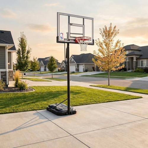 NBA Portable Basketball Hoop with 54-Inch Shatterproof Backboard and Adjustable Height - Black+NBA
