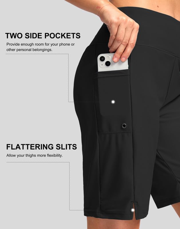 Women's 9-Inch Long Swim Board Shorts with Pockets - X-Large Black