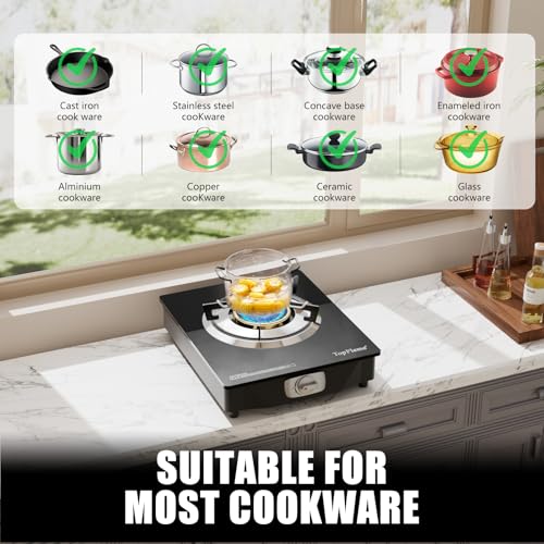 TopFleme 1 Burner Propane Stove Black 13,600 BTU Outdoor Camping Cooker with Auto-Ignition