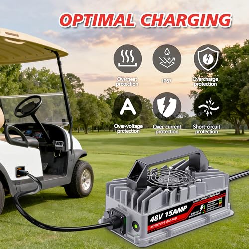 48V Lead Acid Golf Cart Battery Charger for Club Car Precedent & DS - 3-Pin Waterproof Smart Charger - Silver - Variation of This Listing