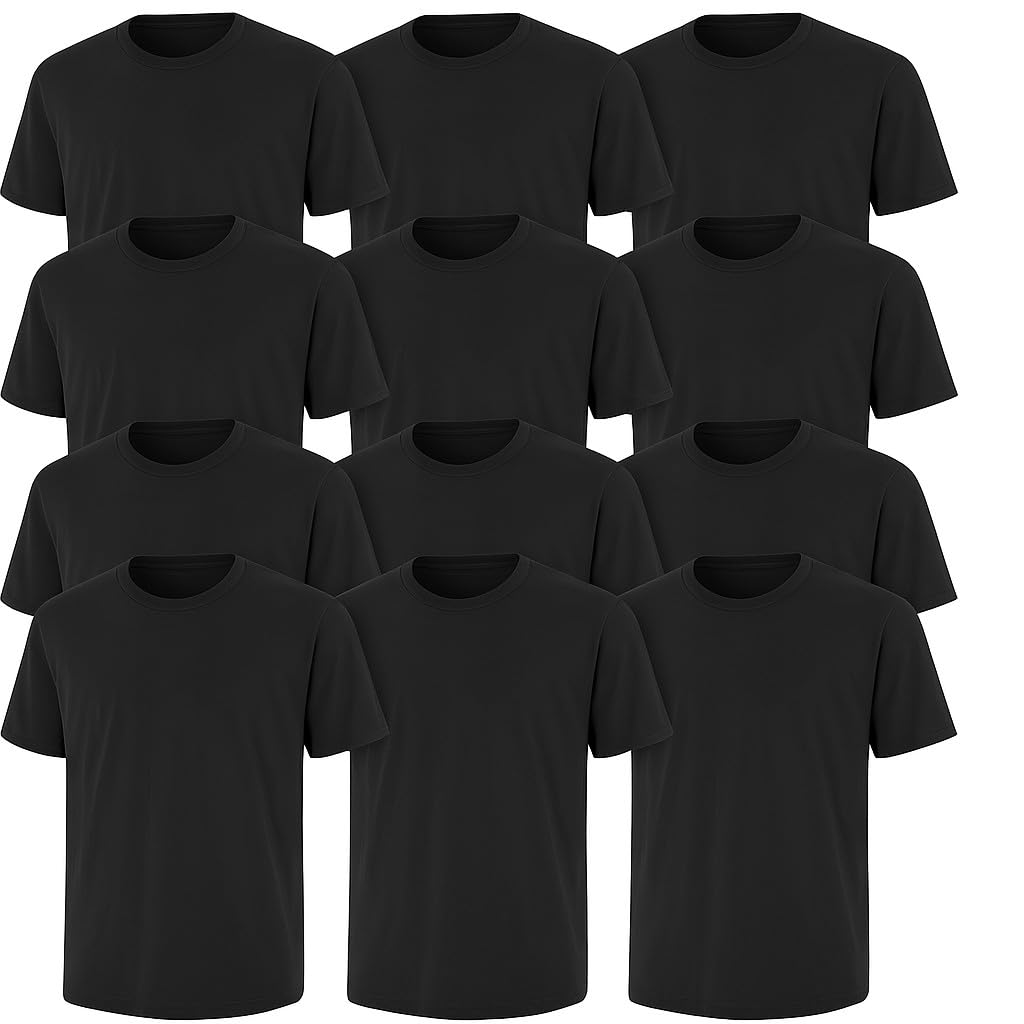 12-Pack Bulk Men’s T-Shirts – Soft Pre-Shrunk Premium Cotton, Short Sleeves, Reinforced Collar, Crew Neck, Casual Fit