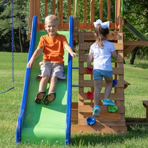 Backyard Discovery Large Multicolor Cedar Wood Beach Front Swing Set with Slide & Play Area