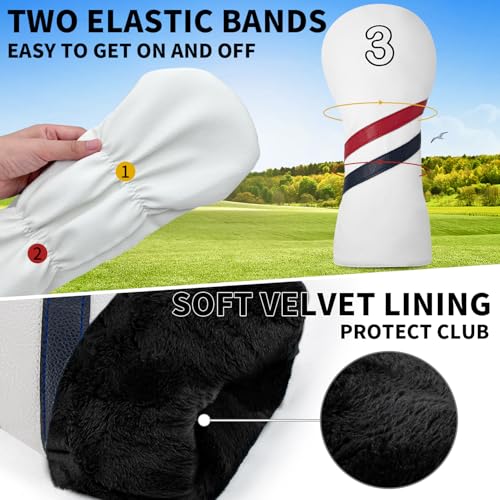 Golf Club Head Covers for Driver Fairway Woods and hybrids - Leather Head Covers disigned to fit All Drivers and Woods - Embroidery Number Vintage Leather Style - Soft and Delicate Interior. (FW NO 3)