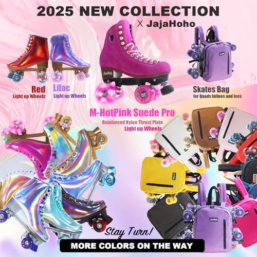 Pink Rose Gold Holographic Quad Roller Skates - US 9 / 10.4IN for Women & Girls