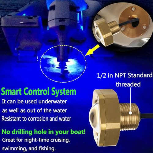 Kingshowstar 1/2in NPT RGBW Underwater Boat Drain Plug Light IP68 Waterproof Remote