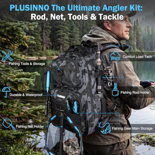 Fishing Backpack with Rod and Reel Combo, Waterproof Tackle Storage, Pliers & Accessories