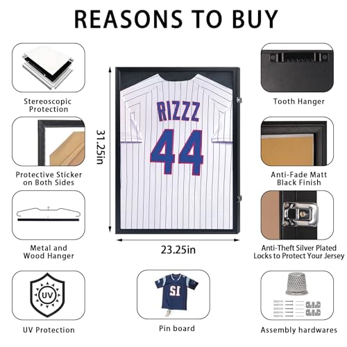 Jersey Display Case Shadow Box Large - IHEIPYE Jersey Frame with Locks, 31.25 x 23.25 in - Black (Variation: Standard Jersey-Silver Lock-1 Pack)