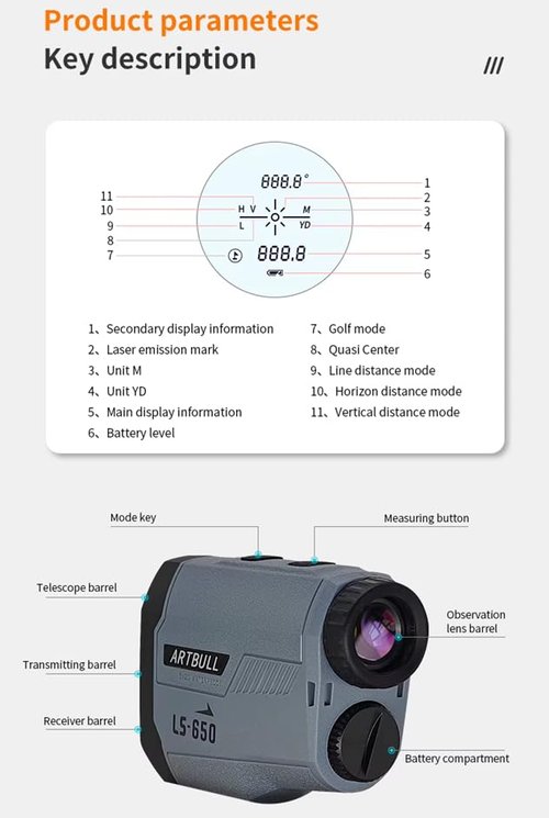 Golf Range Finder with Slope 650M 710Yards 5 Modes ±0.5 yd Accuracy Flag-Lock Pin 6X Magnification Laser Distance Meter for Hunting Monocular Rangefinder