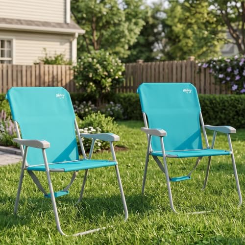 #WEJOY Classic Cyan 2-Pack Folding Beach Chairs for Adults, Lightweight & High Back