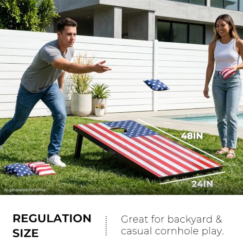 Sport Beats Cornhole Board Set - MDF Wooden Tailgate or Regulation Size with 8 Bean Bags - American Flag 4' x 2' Variation