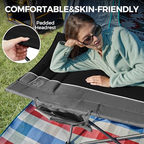 Timber Ridge 32.5in Extra Wide Heavy Duty Camping Cot - Black, Supports 450lbs