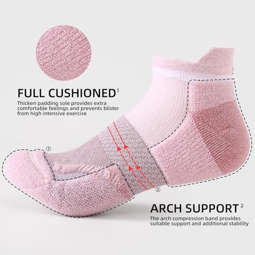 Ankle Running Socks for Women 5 Pairs - Cushioned Low Cut Athletic Sports Socks - Medium Rococo Variation