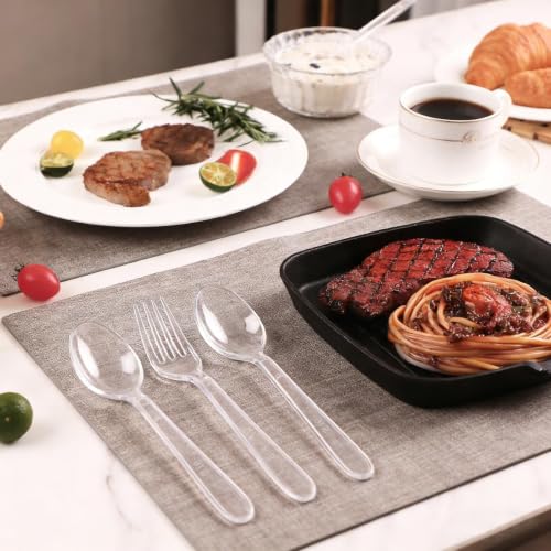 Lamosi 1000 Count Heavy Duty Clear Plastic Forks and Spoons - Food-Grade, Disposable Cutlery Set