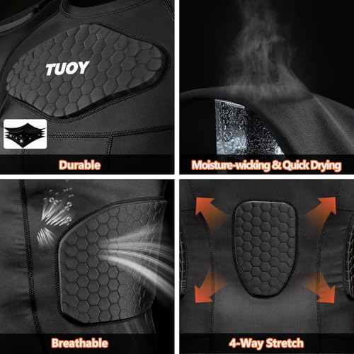 Men's Padded Chest Protector Shirt for Football & Contact Sports - Black, X-Large