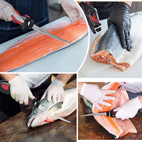 Premium Fish Fillet Knife Set with 5 Ti-Nitride Coated Blades & Storage Bag - Professional Fishing