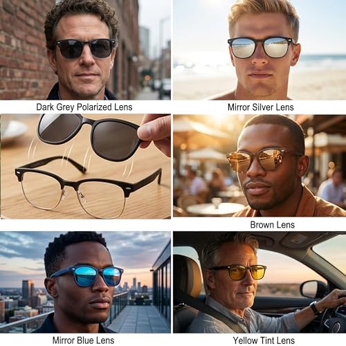 Magnetic Clip-On Polarized Sunglasses - Retro Half Frame 5 Pack