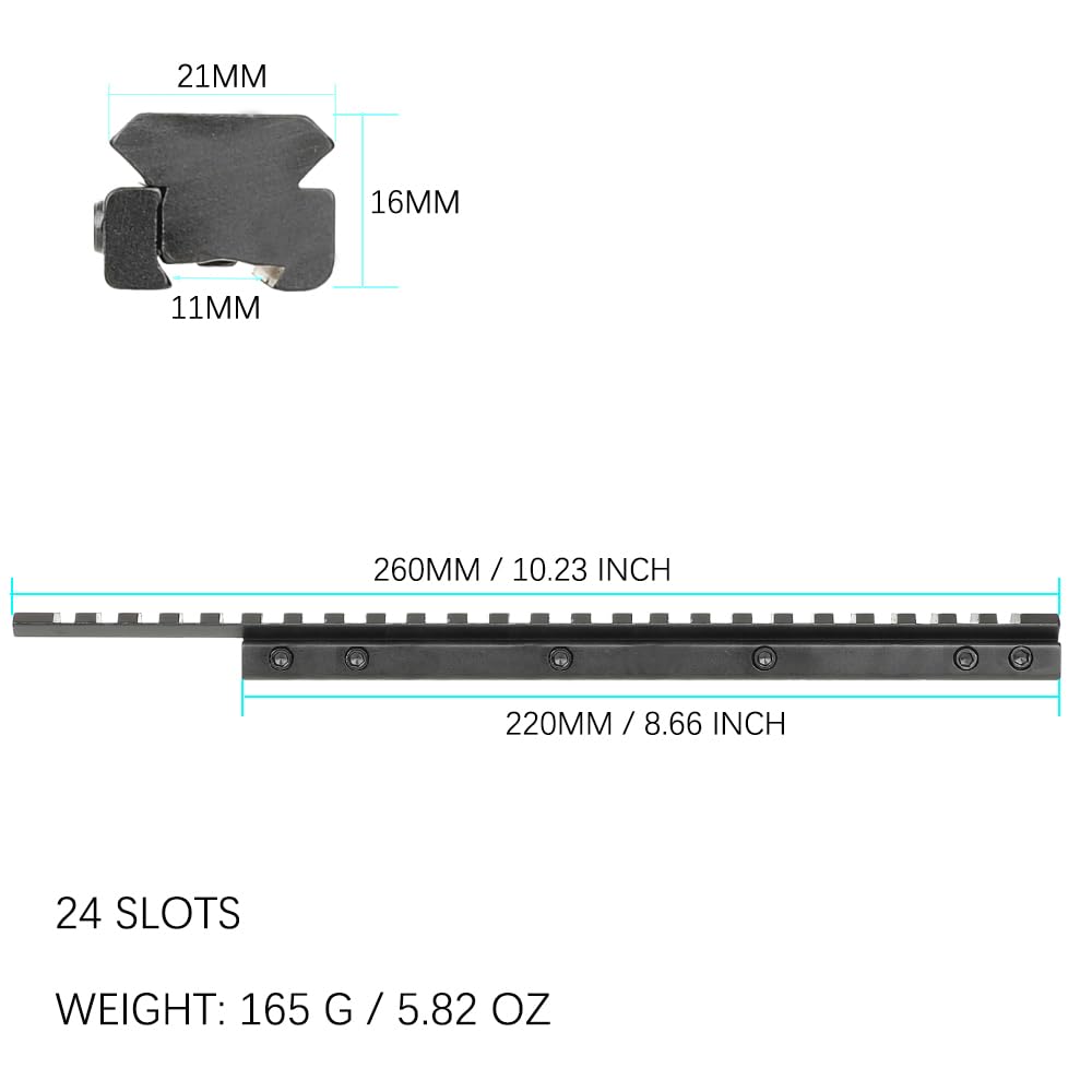 ohhunt Dovetail to Picatinny Adapter 11mm Rail to 20mm Rail Convert Adapter 3.93" | 4.88" | 6.14" | 10.23" (24-Slots | 10.23")