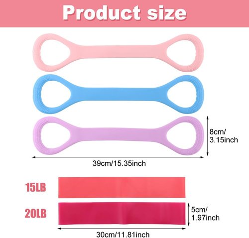 5Pcs Figure 8 Resistance Bands by [Brand Name] - Elastic Fitness Equipment for Arm, Back & Chest Training | Ideal for Yoga & Pilates (Under 60KG)