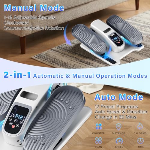 White Under Desk Elliptical Machine with Remote - Quiet Portable Leg Exerciser for Seniors & Home Office