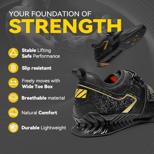 CASTIRON LIFT Heavy Lifting Shoes for Men & Women, Wide 13.5 Women / 12 Men, Black - Powerlifting, Crossfit, Squat, Deadlift Footwear