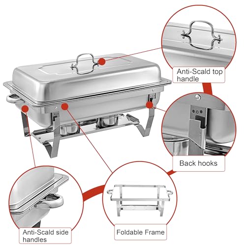 Stainless Steel Chafing Dishes Set for Buffet - 4 Pack 9 Quart Food Warmers