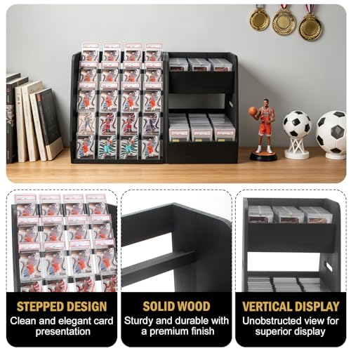Magnetic Trading Card Display Stand with Storage - Large Black