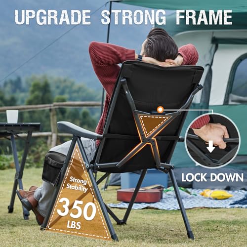 Portal Black Reclining Camping Chair with Adjustable Lumbar Support, 1 Pack