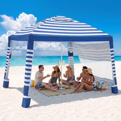 Sekey Classic Stripe 8x8 FT Beach Shade Canopy with UPF 50+ Sun Protection