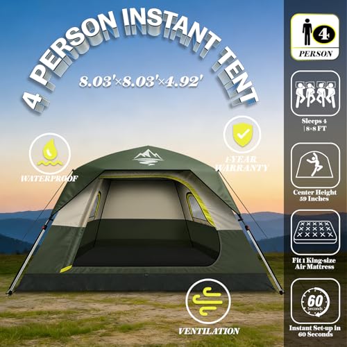 Mimajor 4 Person Instant Pop Up Camping Tent Waterproof Windproof