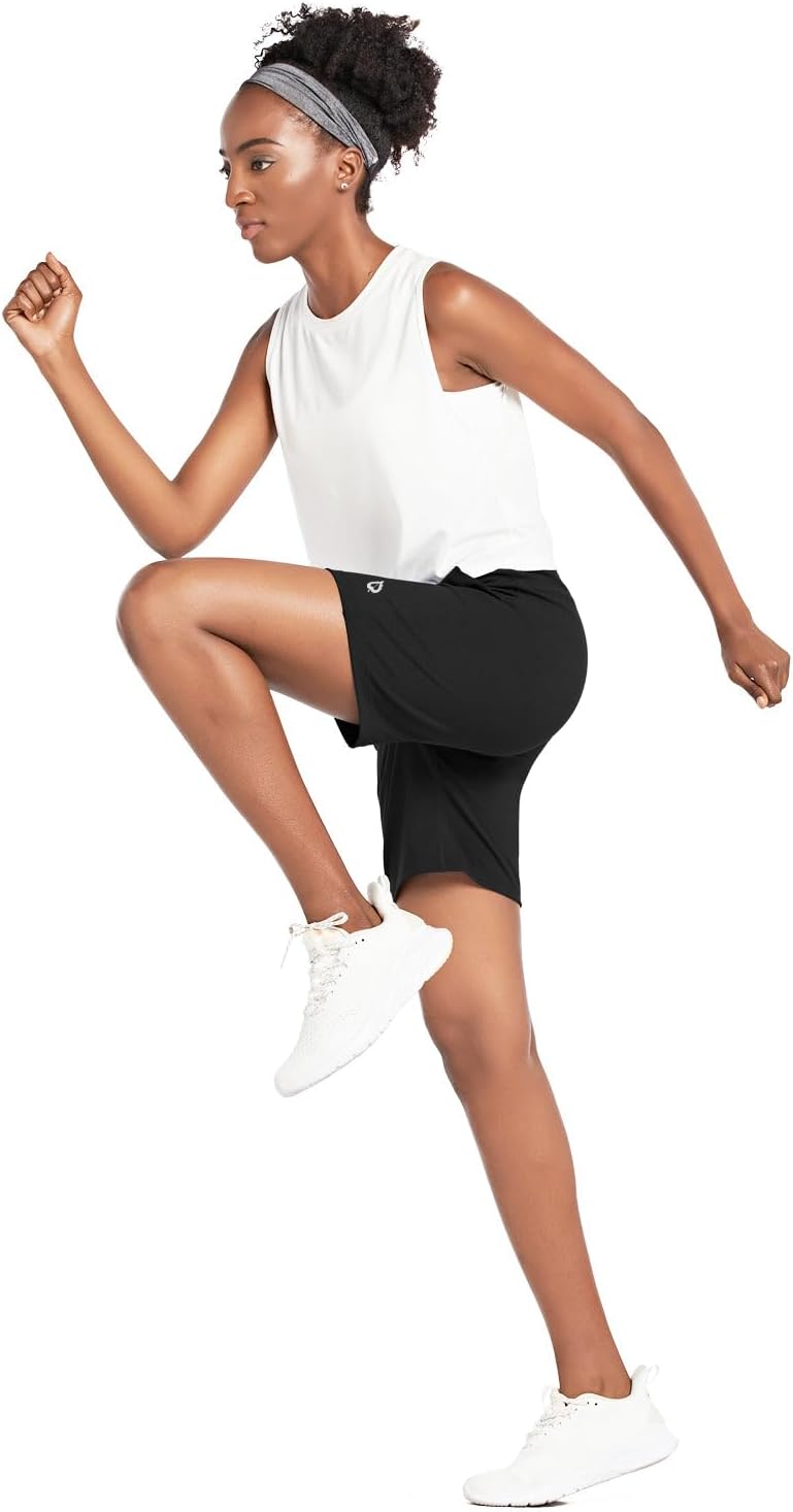 Baleaf Bermuda Shorts for Women - High Waisted 7'' Athletic Running Shorts with 3 Pockets